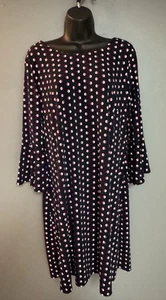 Tommy Hilfiger Woman’s Navy Blue Red & White Polka Dot Bell Sleeve Dress Size 16 - Picture 1 of 12