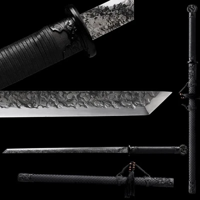  Espada Ninja de Acero con Resorte 9260 Negra Japonesa Recta Ninjato Full Tang Foto 1 de 4