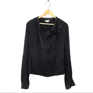 Chaqueta de motociclista Helmut Lang para mujer con ribete de cuero negro talla grande - Imagen 1 de 11