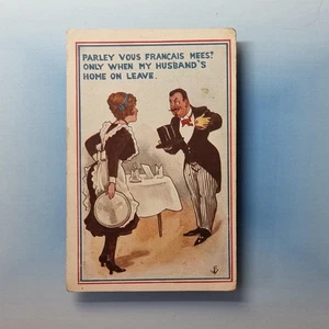 Postal de cómic de la Primera Guerra Mundial C1917 Maid Speak French Sent Qao Royal Hussars F. W. - Imagen 1 de 2