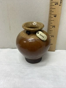 (AM28) Braun tropfenglasierte Keramik Vase klein 3,5" Knospe Blume Floral Wohndeko - Bild 1 von 3