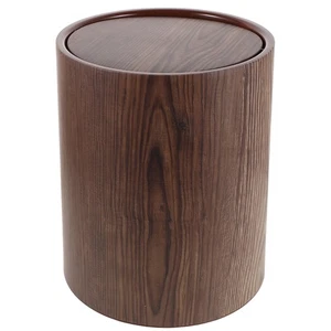 Retro Wood Grain Trash Bin - Large Capacity Swing Lid Garbage Can Waste Basket - Picture 1 of 12