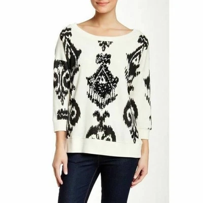 Pam & Gela Lisa Sequin Sweatshirt Top XS Scoop cream black casual sweater Ikat - Image 1 of 4