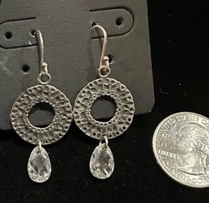 SILPADA STERLING SILVER 925 HAMMERED CIRCLE WIRE DROP CRYSTAL EARRINGS W1520 - Picture 1 of 7