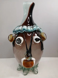 Vintage Kunstglas Clownskopf Vase Flasche Karaffe - Murano?? - Bild 1 von 12
