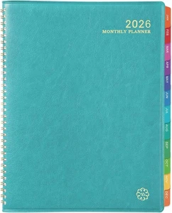 Monthly Planner 2026 Twin-Wire Organizer Leather Cover 12 Month Planner, Green - Picture 1 of 8