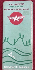 1964-65 Tidewater Oil Co. Flying A Gasoline World Fair Issue Tri-State Map - Bild 1 von 10