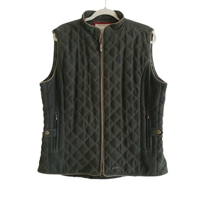 Joules Quilted Equestrian Vest Women’s 14 L Green Soft Zip Pockets Cinching Back - Image 1 of 4