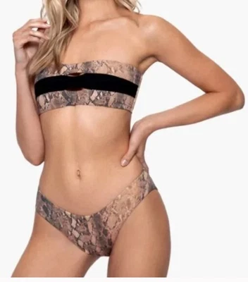 Nuevo con etiquetas PQ Swim KAA Color Block Bandeau Bikini Top en Piel de Serpiente Foto 1 de 4