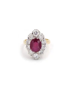 Bague Marquise Rubis Birman 2,29 Ct, Bague Vintage, Diamants Taille Brillant, Mo - Picture 1 of 7