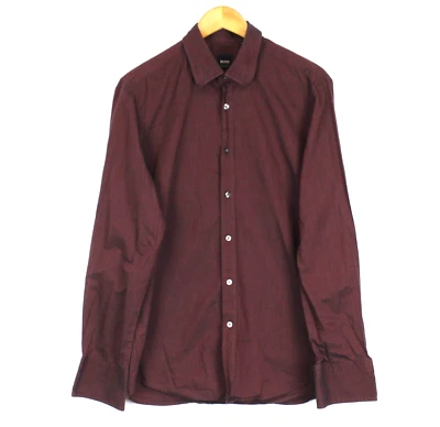 Camisa HUGO BOSS Hombres Talla M Ajuste Regular Rojo Rayas Patrón Algodón Spr... - Imagen 1 de 4