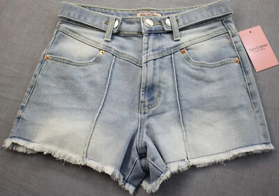 JUICY COUTURE Womens Blue Lite Wash Denim V Front Raw Hem Jean Shorts NWT  Sz 26 - Image 1 of 3