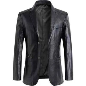 Nuevo Blazer Hombre Negro Hecho a Mano Cuero Genuino Piel de Cordero Formal Elegante Moda - Imagen 1 de 5