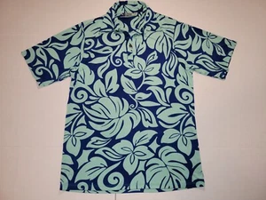 Iolani Hawaiian Blue Teal Leafs All Over Print AOP Golf Polo Mens Small USA Made - Picture 1 of 6