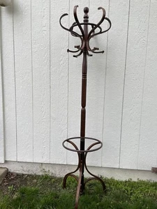 Vintage MCM Revolving Bentwood Thonet Style Hall Tree Coat Hat Rack - Imagen 1 de 11