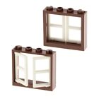 2x LEGO window frame 1x4x3 red brown 2 wings 1x2x3 white thick 60608 60594