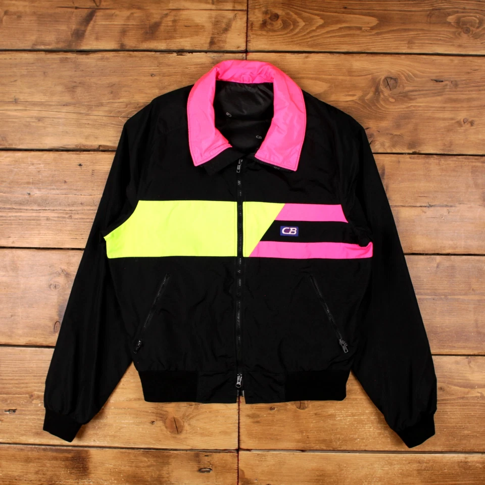 Chaqueta cortavientos deportiva CB XL de colección años 80 bloque de color neón bombardero hecha en EE. UU. Foto 1 de 4