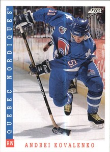 1993-94 Score Nordiques Hockey Card #174 Andrei Kovalenko