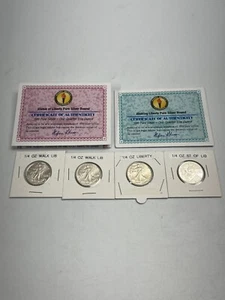 1/4oz .999 Fine Silver Round - Walking Liberty Design x4 w/COA - Picture 1 of 4