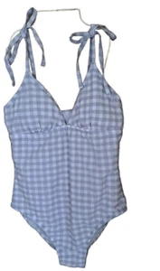 Kona Sol Swimsuit Size M Lavender & White Gingham Checked One Piece Pre-owned - Picture 1 of 9