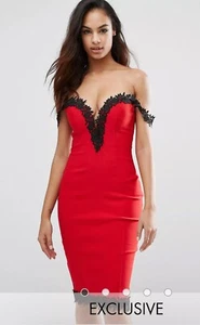 Rare London Sweetheart Midi Dress With Lace Trim Size 6 - Picture 1 of 5