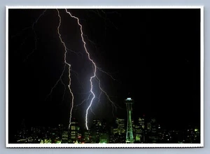 Postcard Vtg Washington Lightning Strikes Over The Seattle Skyline 4 x 6 - Picture 1 of 2