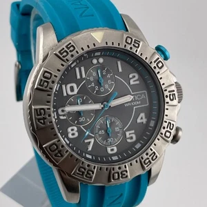Nautica Chronograph Watch Mens 46mm Case Blue Rubber Band Quartz Three Hands - Picture 1 of 13