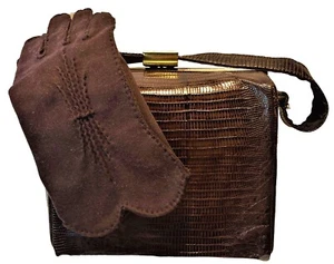 A.S. Bennett Handtasche & Elvette/Dawnelle Handschuhe Riemen braun Eidechse PET RESCUE - Bild 1 von 14