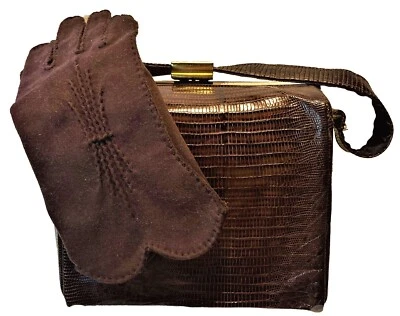 A.S. Bennett 手提包和 Elvette/Dawnelle 手套带棕色蜥蜴 PET 救援 — 第 1/4 张图片