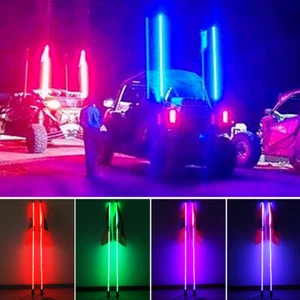 2x 4FT RGB LED Whip Lights Multicolor Changing For UTV ATV Polaris RZR Bluetooth - Imagen 1 de 12