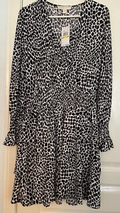 Michael Kors Women's Ruffle Tiered Long Sleeve V Neck Dress Size M NWT - Picture 1 of 8