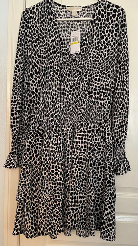 Abito donna Michael Kors a strati con volant manica lunga scollo a V taglia M nuovo con etichetta