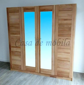 Massivholz Kleiderschrank 202x205x60cm 4türig Kernbuche geölt Spiegel-schrank - Bild 1 von 7