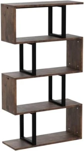 Modern S-Shaped Bookshelves 5-Tier Wooden Z-Shelf Display Storage Rack, Brown - Picture 1 of 14