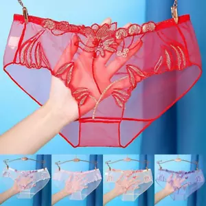 Women Underwear Lace Mesh Transparent Breathable Large Size Briefs Underpants - Picture 1 of 15
