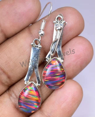 Hermoso pendiente de plata de ley 925 pera de ópalo de fuego de 24,55 quilates certificado para ella Foto 1 de 4