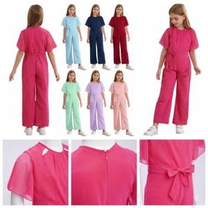 Kids Girls Leotard Banquet Overalls Keyhole Bodysuit Beach Jumpsuit Dinner - Picture 1 of 71