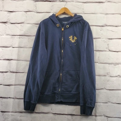 Moletom com capuz masculino TRUE Religion XL manga longa bolsos azul bronzeado zíper completo - Imagem 1 de 4