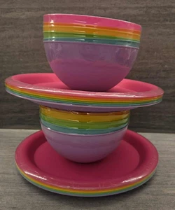 HL Lote de 24 Tazones y Platos Plástico Arco Iris Brillante - Apto para Plato, Alimentos y Microondas - Imagen 1 de 3