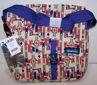 KAVU Side Show Messenger Crossbody Bag MESA Red, Cream, Blue ~ NWT - Image 1 of 4