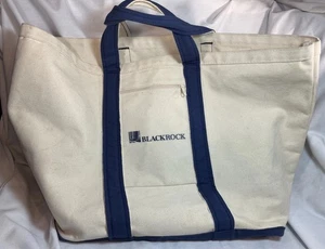 BlackRock Investment Firm LL Bean Style Canvas Tote Bag Navy Straps Rare Rarität - Bild 1 von 18