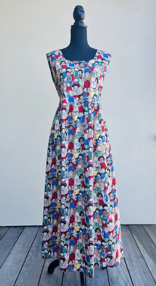 Maxi Vestido Teacher Algodón Sin Mangas Corbata Niños del Mundo - Talla S Foto 1 de 4