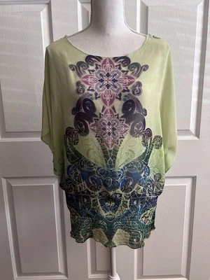 Women’s One World Blouse Top Batwing Sleeve Cinched Waist/Hip Green Size Large - image 1 of 4