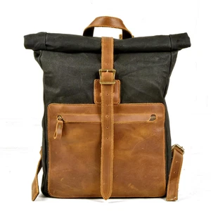 Vintage Waxed Canvas Backpack Rucksack | Hiking Travel Laptop Bag with Leather - Picture 1 of 29