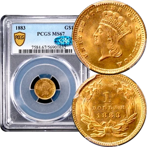 1883 Gold Dollar $1 PCGS MS67 CAC - Picture 1 of 5