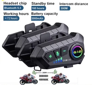 Paar Gegensprechanlage für Motorradhelm 300m wasserdicht Bluetooth 5.3 Musik Anrufe - Bild 1 von 8