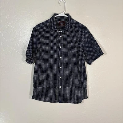 Camisa UNTUCKit Darren Para Hombre Mediana Azul Marino Lunares Manga Corta Abotonada Informal Foto 1 de 4
