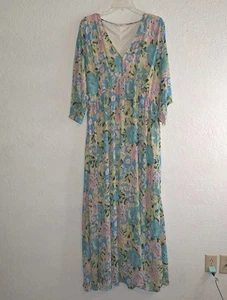 Entro Women’s Floral Maxi V-Neck Lined Dress Size 1X  - Picture 1 of 11