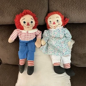 Vintage Pair 1960s? Raggedy Ann And Andy Dolls, Large, Red Hair, Cute Outfits - Bild 1 von 8