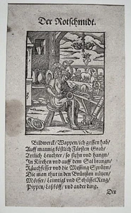 Schmied  Schmidt Rotschmied Essen Metall  echter Holzschnitt von Amman 1568 - Picture 1 of 1